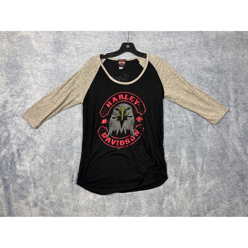 Harley Davidson Womens Raglan Tee Shirt Size Large Amarillo Texas Motorcycle